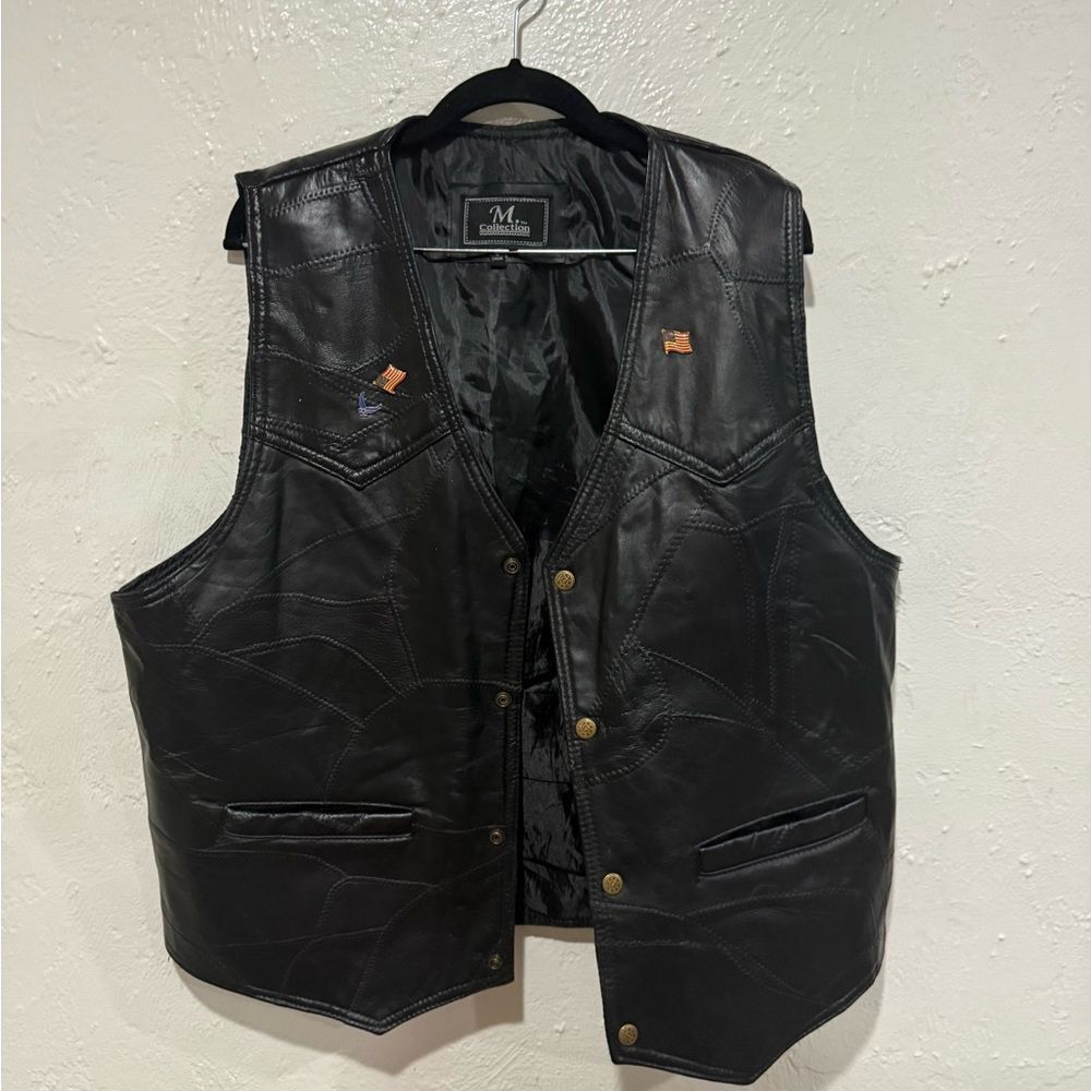M Collection Mens NWT black leather vest size XL